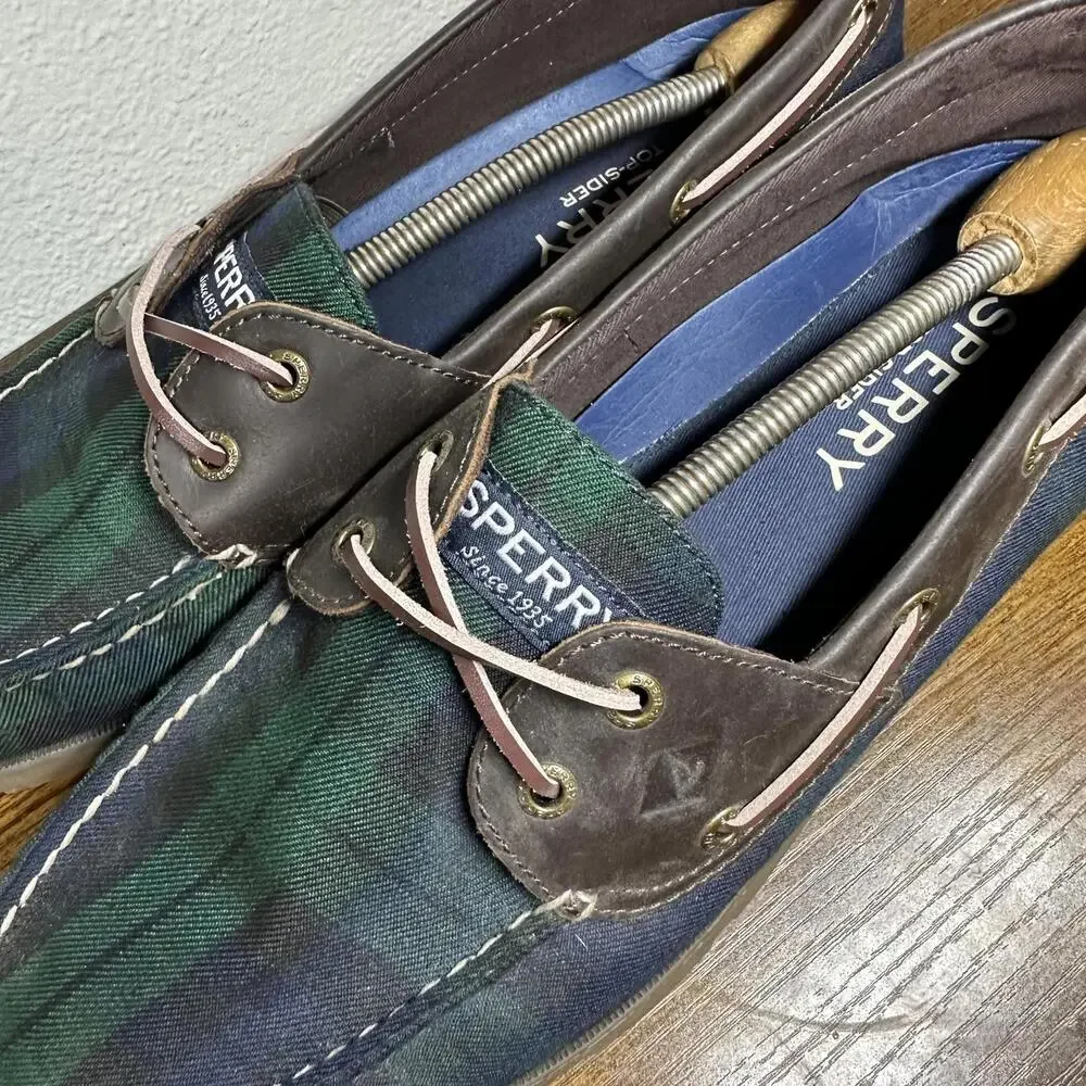 Sperry Leeward 2 Eye Cross Plaid Boat Casual Shoes - Leather Trim - STS21498